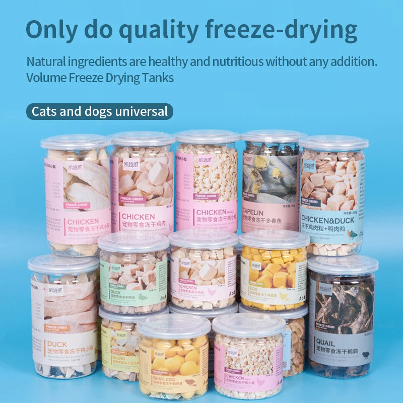 Freeze-Dried Cat & Dog Snacks – Chicken Pellets & Grain Cans