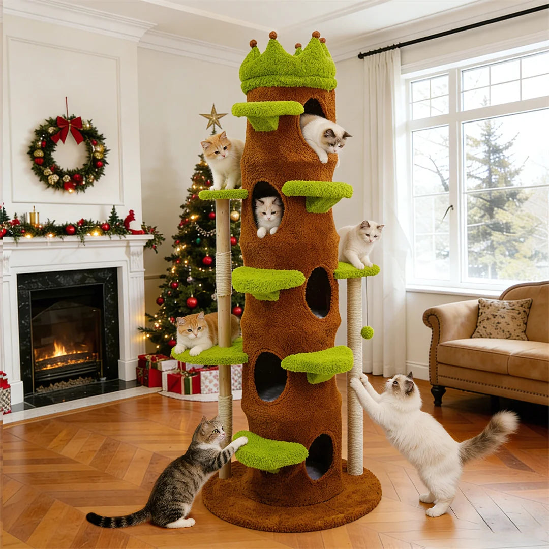 BINGOPAW 187cm Cat Tree – Green Multi-Level Tower with Crown Perch & Scratching Posts