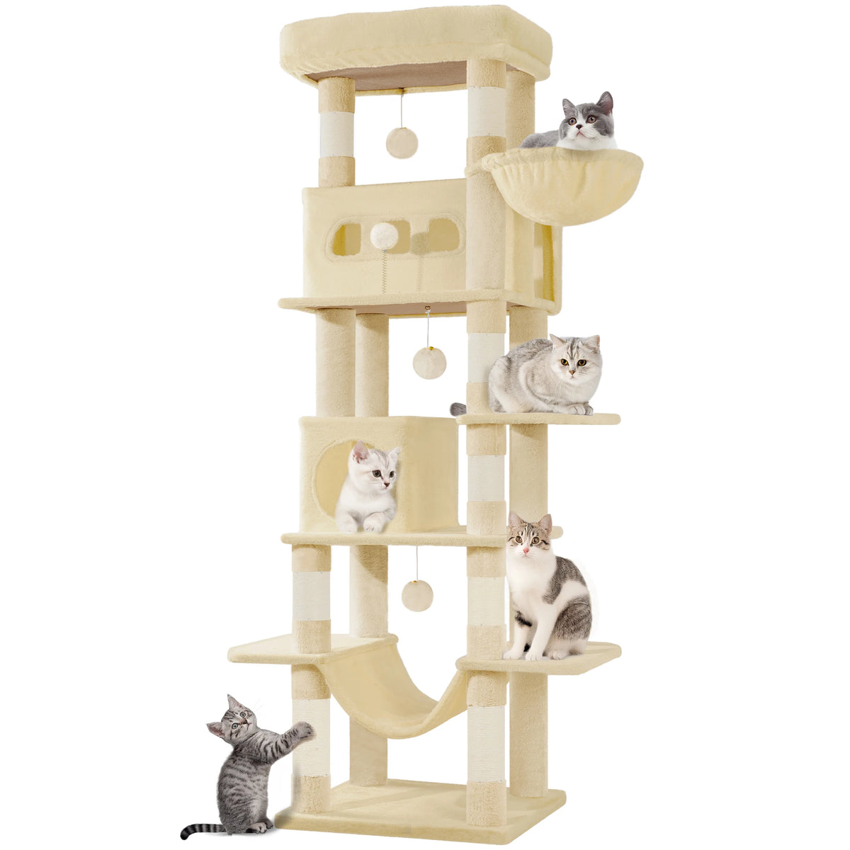 Cat Tree 170 cm – Multi-Level Tower with Caves & Scratching Posts