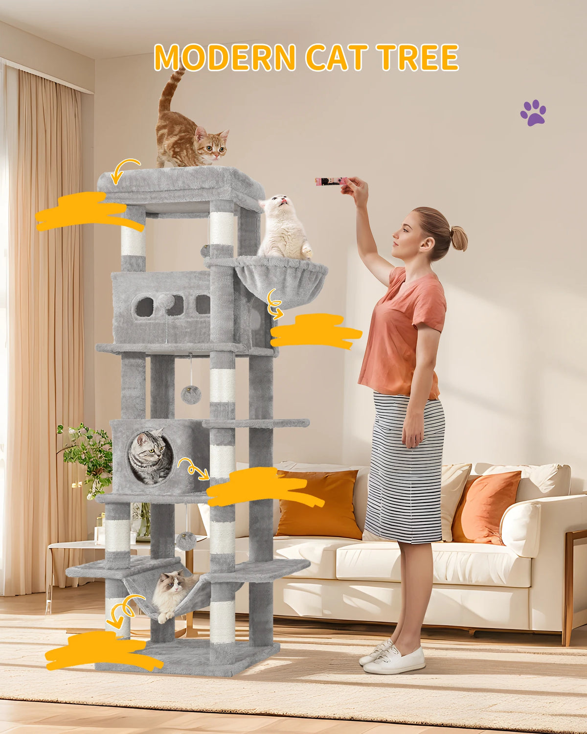Cat Tree 170 cm – Multi-Level Tower with Caves & Scratching Posts
