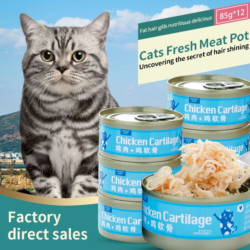 Cat Wet Food Snacks – White Meat Cans 85g x12