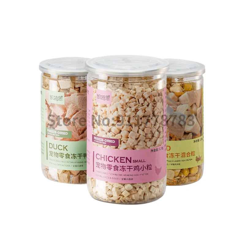 Freeze-Dried Cat & Dog Snacks – Chicken Pellets & Grain Cans