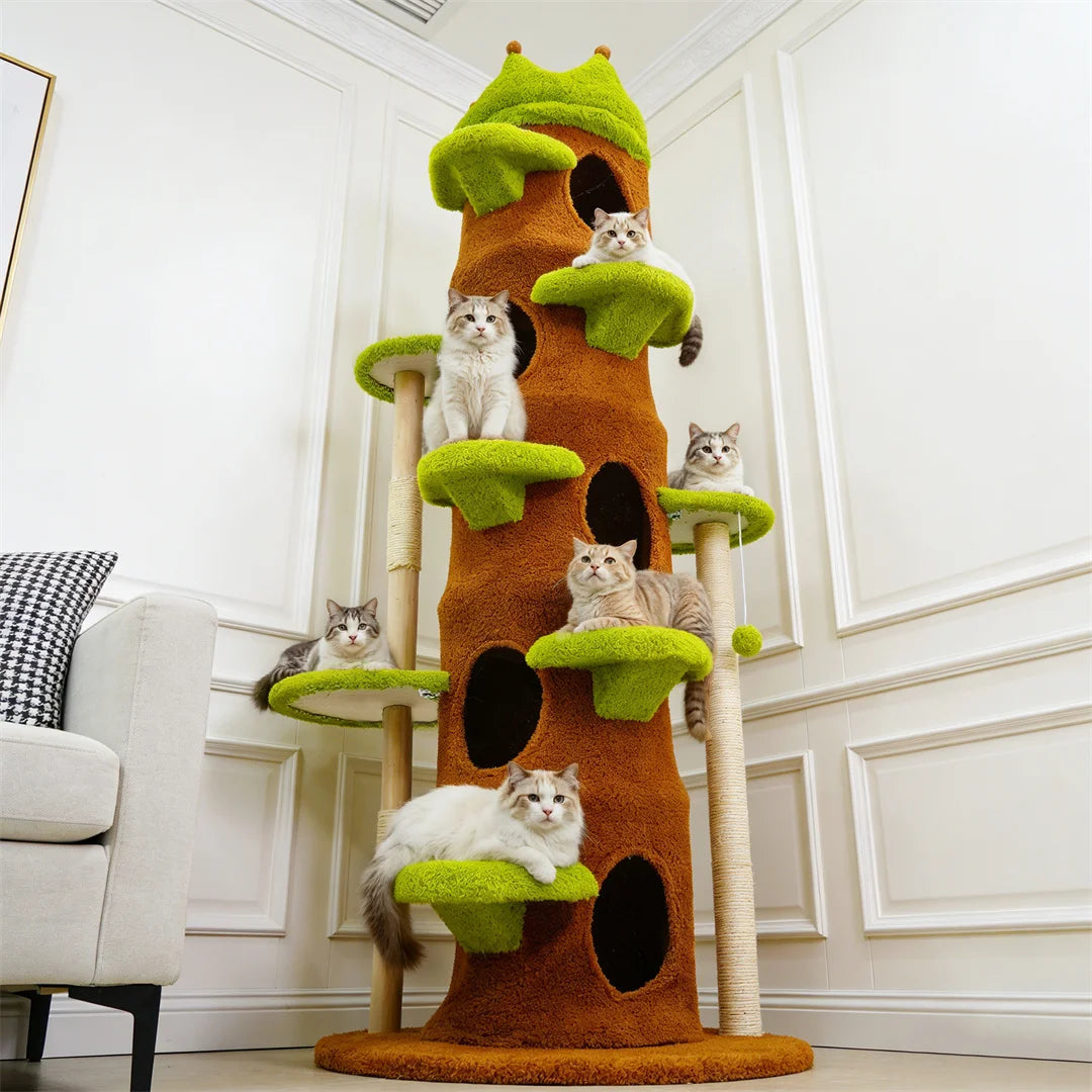BINGOPAW 187cm Cat Tree – Green Multi-Level Tower with Crown Perch & Scratching Posts
